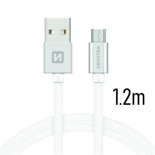 DATOVÝ KABEL SWISSTEN TEXTILE USB / MICRO USB 1,2 M STŘÍBRNÝ