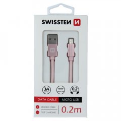 DATOVÝ KABEL SWISSTEN TEXTILE USB / MICRO USB 0,2 M RŮŽOVO/ZLATÝ