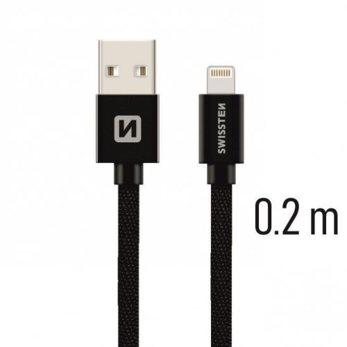 DATOVÝ KABEL SWISSTEN TEXTILE USB / LIGHTNING 0,2 M ČERNÝ