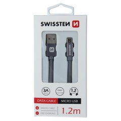 DATOVÝ KABEL SWISSTEN TEXTILE USB / MICRO USB 1,2 M ŠEDÝ