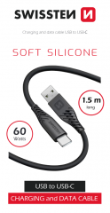 DATOVÝ KABEL SWISSTEN SOFT SILICONE USB / USB-C 1,5 M 60W ČERNÝ