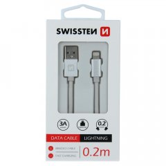 DATOVÝ KABEL SWISSTEN TEXTILE USB / LIGHTNING 0,2 M STŘÍBRNÝ