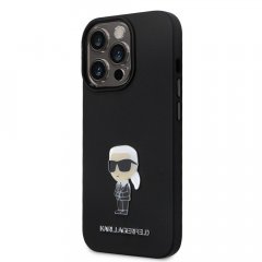 Karl Lagerfeld Liquid Silicone Metal Ikonik Zadní Kryt pro iPhone 15 Pro Black