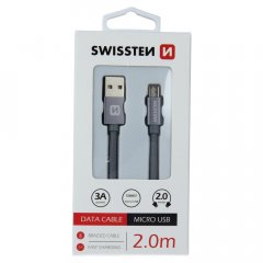 DATOVÝ KABEL SWISSTEN TEXTILE USB / MICRO USB 2,0 M ŠEDÝ