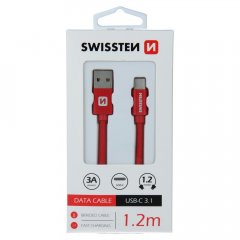 DATOVÝ KABEL SWISSTEN TEXTILE USB / USB-C 1,2 M ČERVENÝ