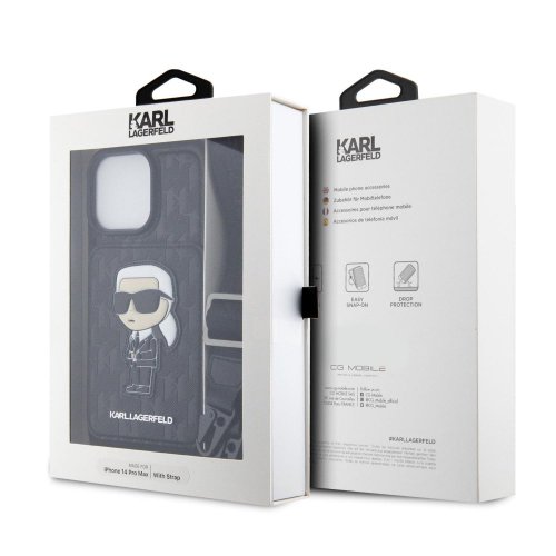 Karl Lagerfeld Saffiano Monogram Crossbody Popruh Ikonik NFT Kryt pro iPhone 14 Pro Max Black