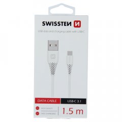 DATOVÝ KABEL SWISSTEN USB / USB-C 3.1 BÍLÝ 1,5 M (7mm)