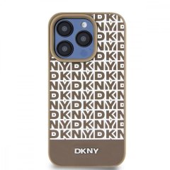 DKNY PU Leather Repeat Pattern Bottom Stripe MagSafe Zadní Kryt pro iPhone 14 Pro Max Brown