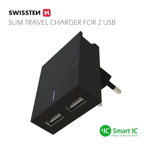 SWISSTEN SÍŤOVÝ ADAPTÉR SMART IC 2x USB 3A POWER + DATOVÝ KABEL USB / LIGHTNING MFi 1,2 M ČERNÝ