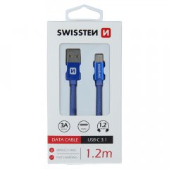 DATOVÝ KABEL SWISSTEN TEXTILE USB / USB-C 1,2 M MODRÝ