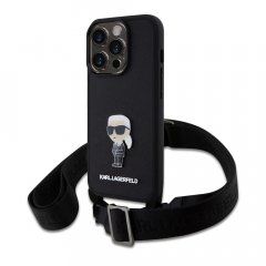Karl Lagerfeld Saffiano Crossbody Metal Ikonik Zadní Kryt pro iPhone 15 Pro Black