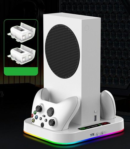 iPega XBS012S Multifunkční Nabíjecí RGB Stojan s Chlazením pro Xbox Series S + 2ks Baterií