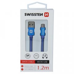 DATOVÝ KABEL SWISSTEN TEXTILE USB / MICRO USB 1,2 M MODRÝ