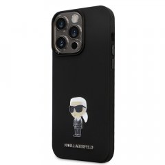Karl Lagerfeld Liquid Silicone Metal Ikonik Zadní Kryt pro iPhone 15 Pro Max Black