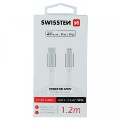 DATOVÝ KABEL SWISSTEN TEXTILE USB-C / LIGHTNING MFi 1,2 M STŘÍBRNÝ
