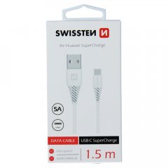 DATOVÝ KABEL SWISSTEN USB / USB-C HUAWEI SUPER CHARGE 5A 1,5M BÍLÝ