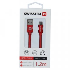 DATOVÝ KABEL SWISSTEN TEXTILE USB / MICRO USB 1,2 M ČERVENÝ