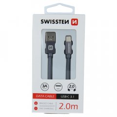 DATOVÝ KABEL SWISSTEN TEXTILE USB / USB-C 2,0 M ŠEDÝ
