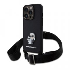 Karl Lagerfeld Saffiano Crossbody Popruh Metal Karl and Choupette Zadní Kryt pro iPhone 15 Pro Black