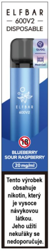 Elf Bar 600 V2 elektronická cigareta Blueberry Sour Raspberry 20mg 600 potahů 1ks