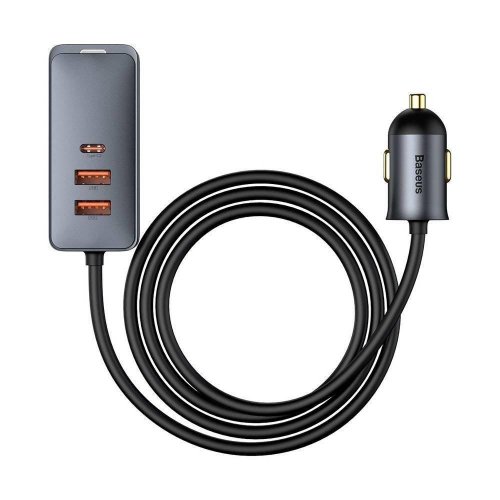 Baseus CCBT-A0G Rychlá Nabíječka do Auta s Prodlužovacím Kabelem 120W 2x USB + 2x USB-C Gray