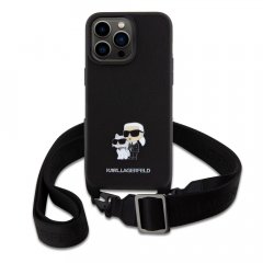 Karl Lagerfeld Saffiano Crossbody Popruh Metal Karl and Choupette Zadní Kryt pro iPhone 15 Pro Max Black