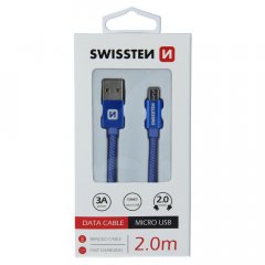 DATOVÝ KABEL SWISSTEN TEXTILE USB / MICRO USB 2,0 M MODRÝ