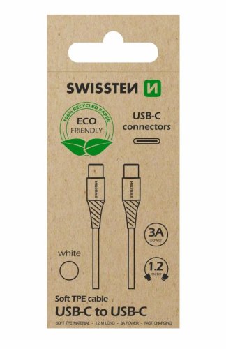 DATOVÝ KABEL SWISSTEN USB-C/USB-C BÍLÝ 1,2M  (ECO BALENÍ)