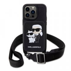 Karl Lagerfeld Saffiano Crossbody Popruh Karl and Choupette NFT Kryt pro iPhone 14 Pro Black
