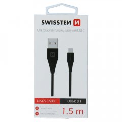 DATOVÝ KABEL SWISSTEN USB / USB-C 3.1 ČERNÝ 1,5M (7mm)